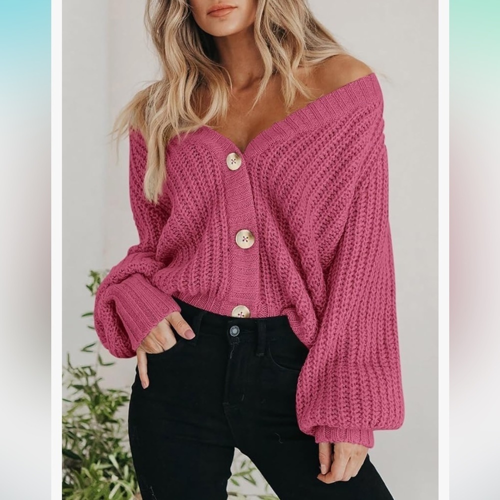 Chunky Knit Open Front Sweater Long Sleeve Button Loose Short Cardigan
8095 - Picture 8 of 9